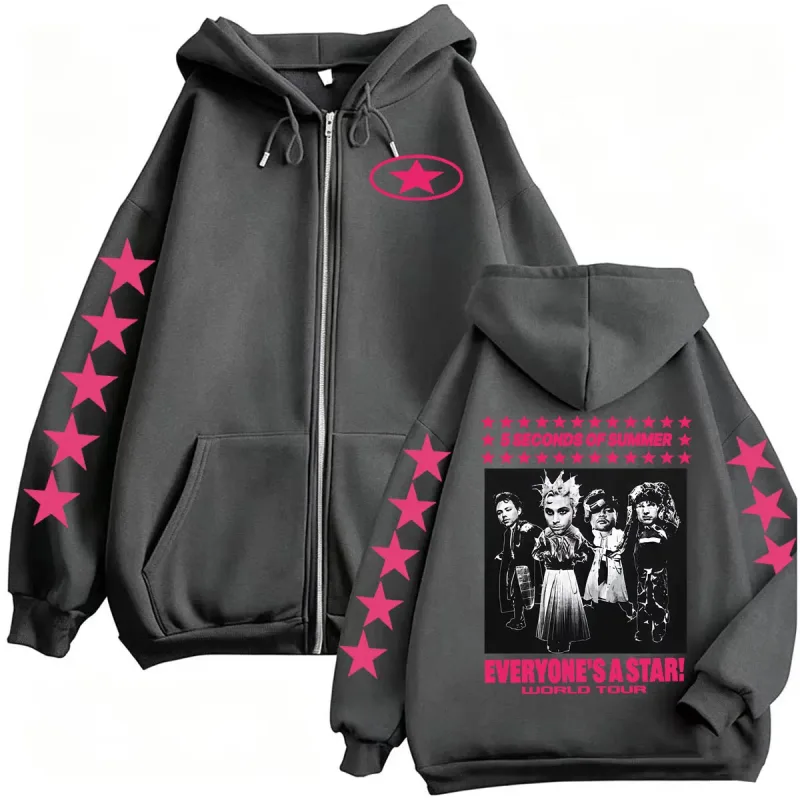 5 Seconds of Summer Everyone's A Star World Tour Zipper Hoodies Coats Men Women Harajuku Punk Hip Hop Cardigan Sweatshirt Jacket