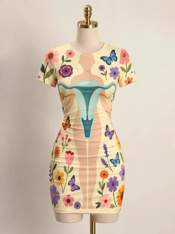 Womens Short Sleeve Bodycon Mini Dress Slim Fit Crew Neck Floral Print Casual Summer Party Cute Modern Holiday Vacation Sundress — image 12
