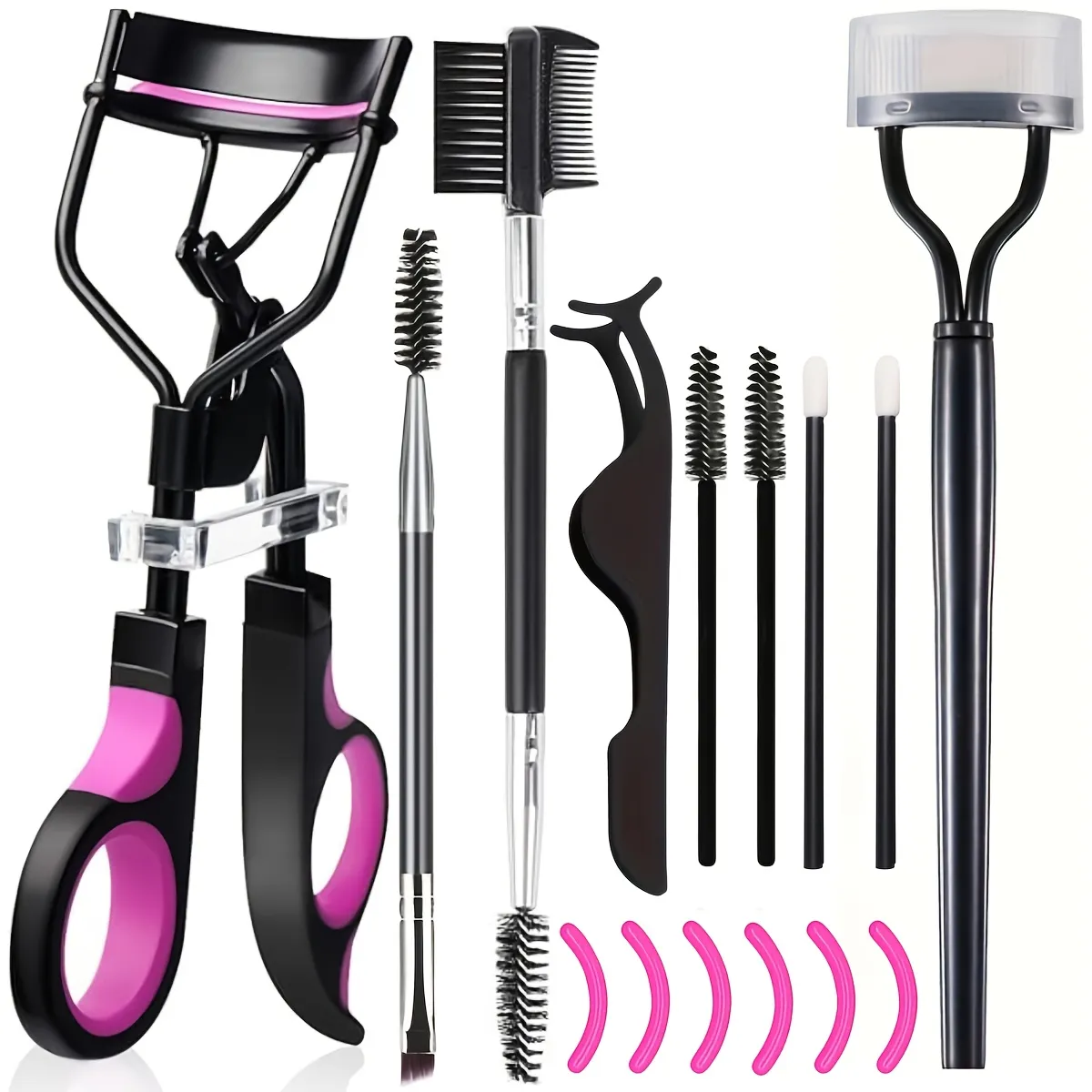 Portable 8-in-1 Eyelash Curler Set with Comb Separator Brushes & Pads. Professional Makeup Tools for Women & Men