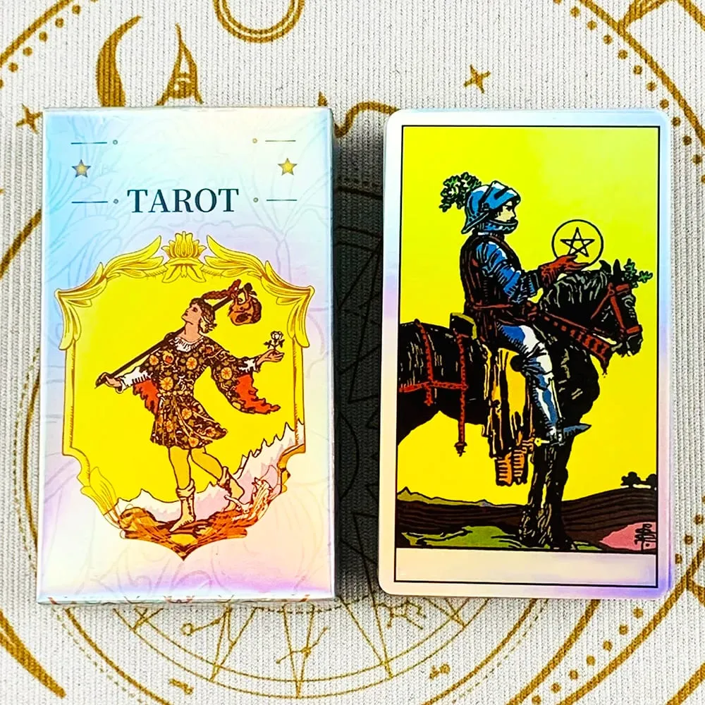 Holographisches Regenbogen-Klassiker-Tarot-Deck, 78 Stück, schillernde Tarotkarten mit Ratgeber, Wahrsagungs-Orakelkarte für Anfänger