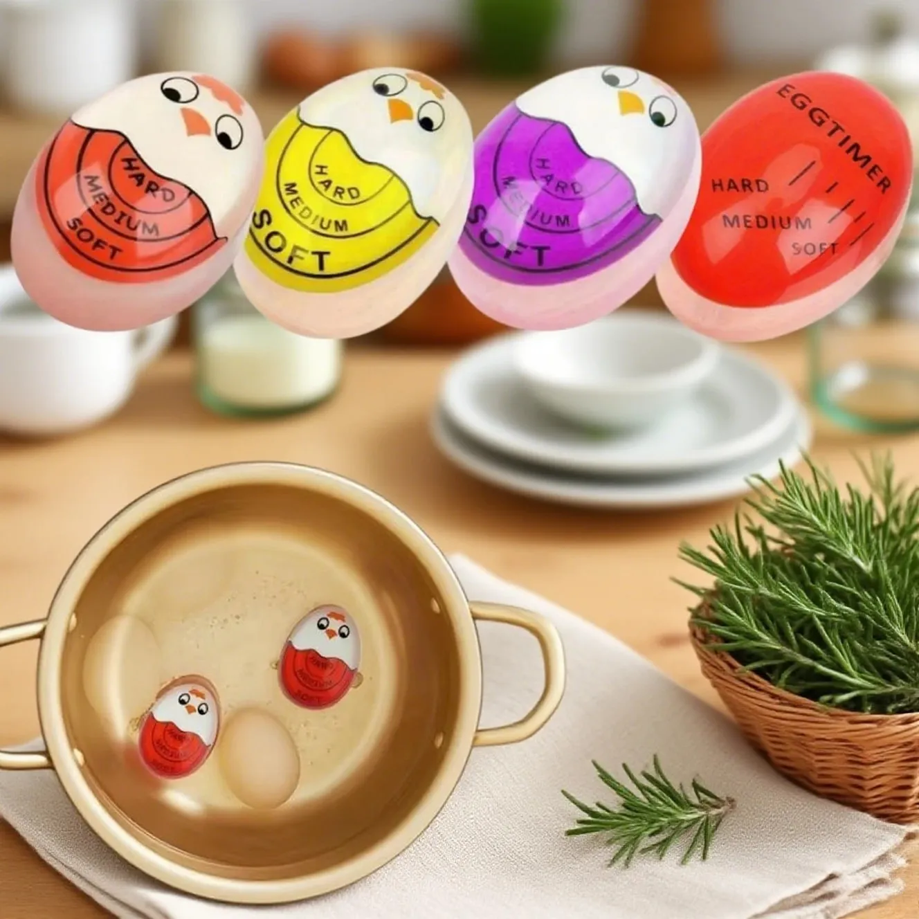 DU Egg Timer Color Changing Indicator Kitchen Boiled Egg Timer Resin Perfect Boiled Eggs By Temperature Home Kitchen Gadget