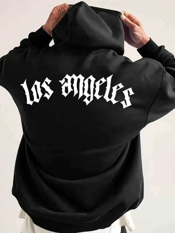 Fashionable men's autumn Gothic letter printed micro elastic comfortable hooded sweatshirt outdoor urban high street clothing