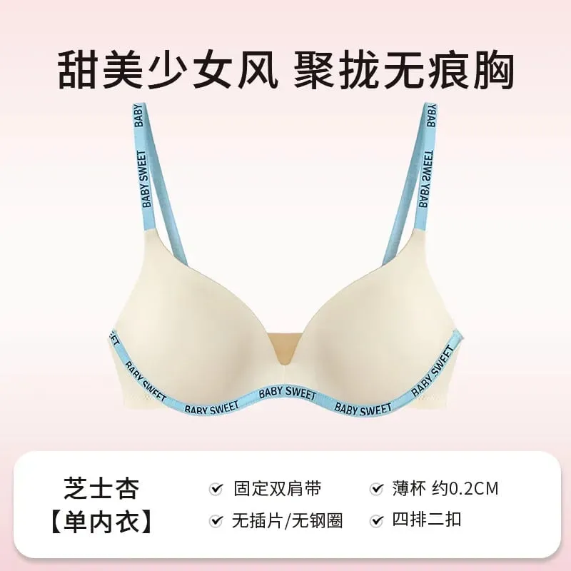 Seamless Bralette Set for Teens Wireless Comfort Push Up Padding Lightly Lined Pure Color Bra Panty Young Women Lingerie MOYISU