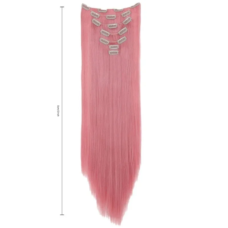 7 Clips In Hair Extensions Long Straight Hairstyle Pink 60CM Natural Synthetic Hair Daily Use Hairpiece For Women — image 3