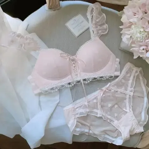 Cute German Style Bralette Set Wireless Lace Training Bra for Teens Sweet First Bra for Small Chest Comfortable Girls Lingerie