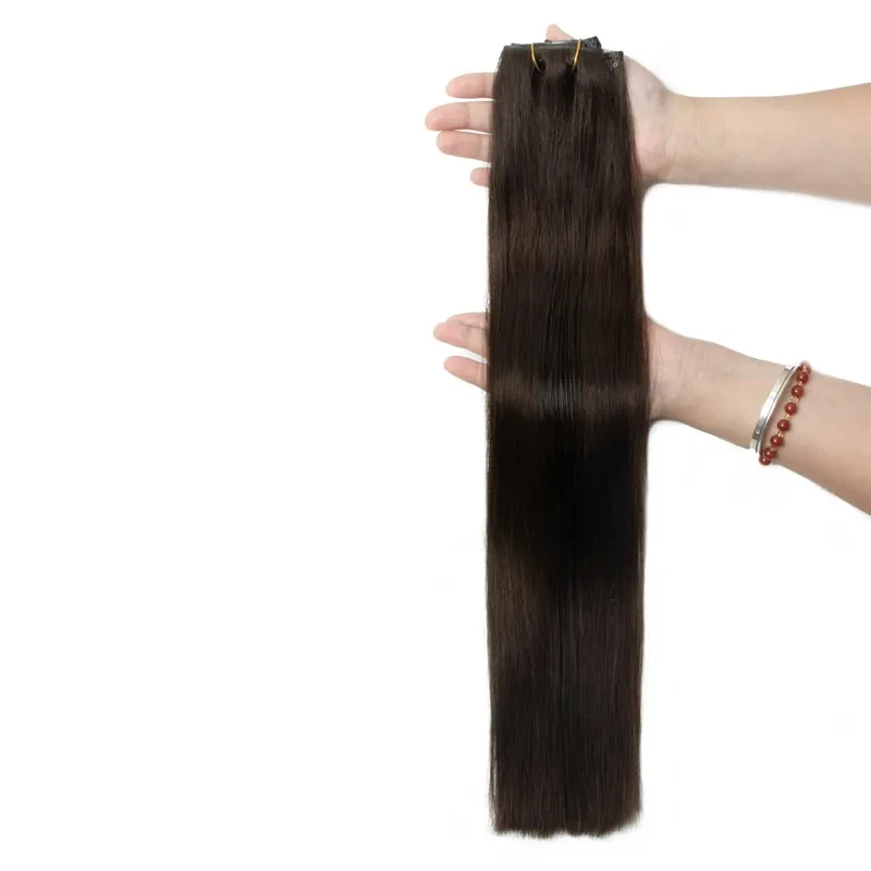 Women Lightweight Clip In Extensions 7Pcs Set Invisible PU Tape Weft Injected PU Natural Human Hair 12-24inch Adding Length Use