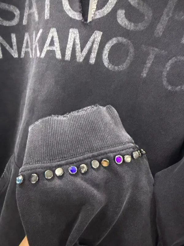 N Brand 26SS”DESTRUCTO' STUDDED WASHED“ Distressed High-Street Hip-Pop Cotton Oversized Hoodies Sweater For Men