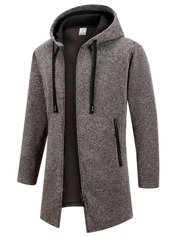 Men's Retro Zipper Jacket Mid Length Windbreaker Spring Autumn Winter Fleece Warm Jackets Fashion Casual Patchwork Yarn Coat