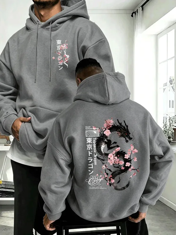 Japanese Tokyo Sword Cherry Blossom Printing Men'S Hoody Autumn Loose Hoodies Casual Fleece Sportswear Comfortable Pullovers
