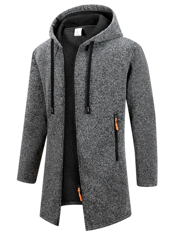Men's Retro Zipper Jacket Mid Length Windbreaker Spring Autumn Winter Fleece Warm Jackets Fashion Casual Patchwork Yarn Coat
