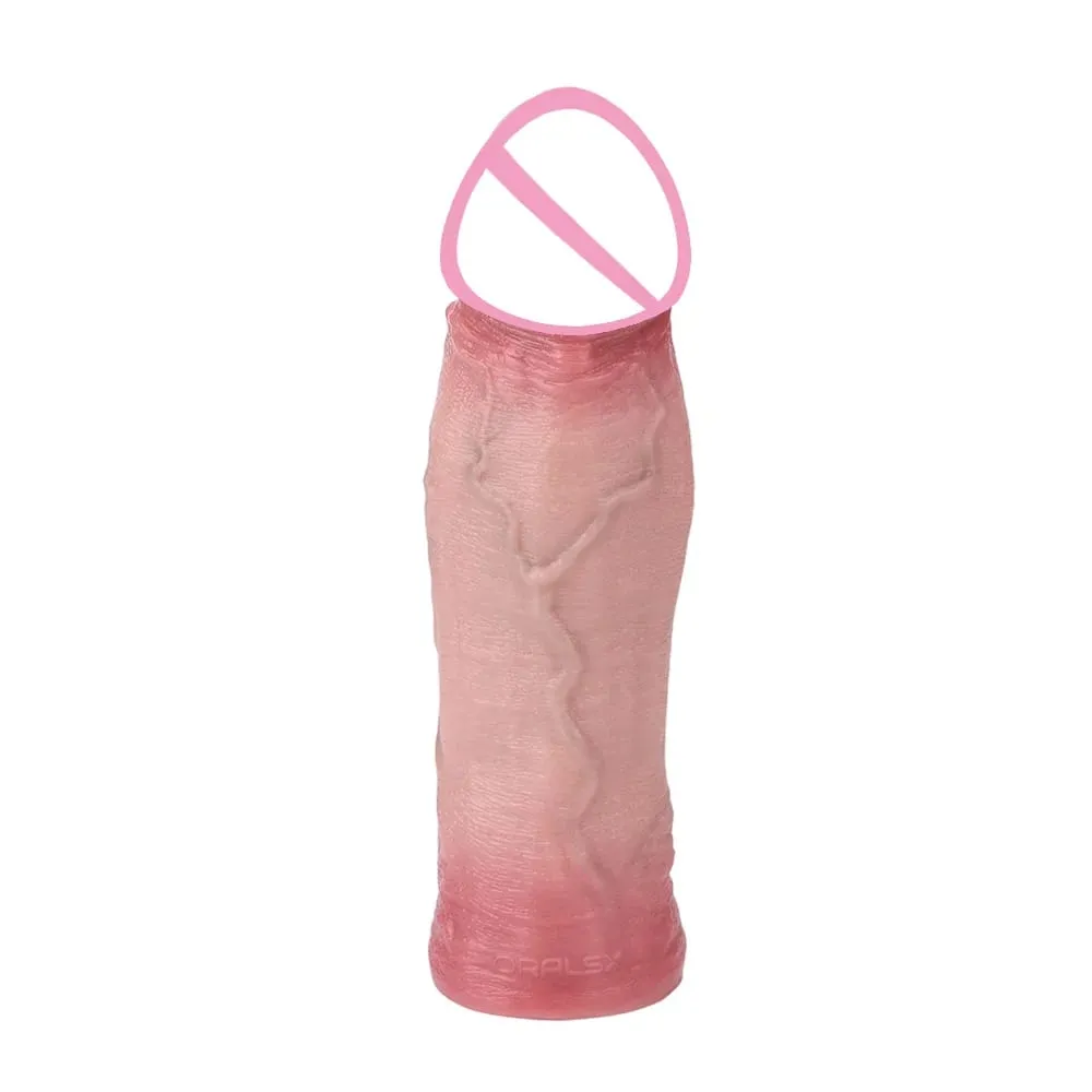 7.2in Realistic Penis Sleeve Reusable Penis Sleeve with Cock Ring Silicone Penis Enlarger Sleeve Male Adult Sex Toy for Men