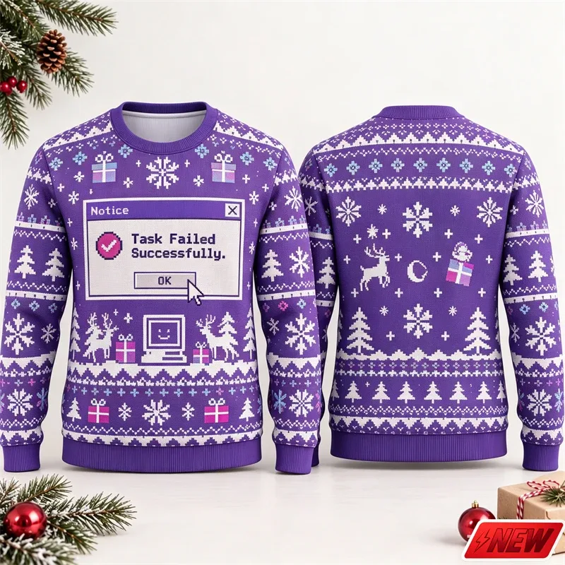 Fashion Ugly Christmas Fake Sweater Men Merry Christmas Sweatshirts 3D Print Funny Computer Message Graphic Sweatshirt Unisex