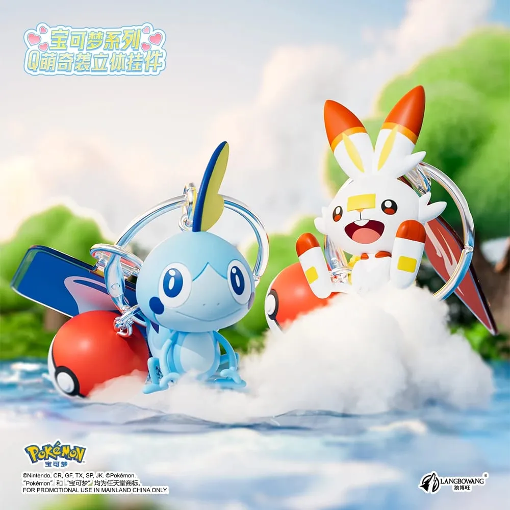 Genuine Pokemon Scorbunny Keychain Grookey Riolu Sobble Wobbuffet Cubone Anime Action Figure Toy Keyring Fragrance Pendant Gift