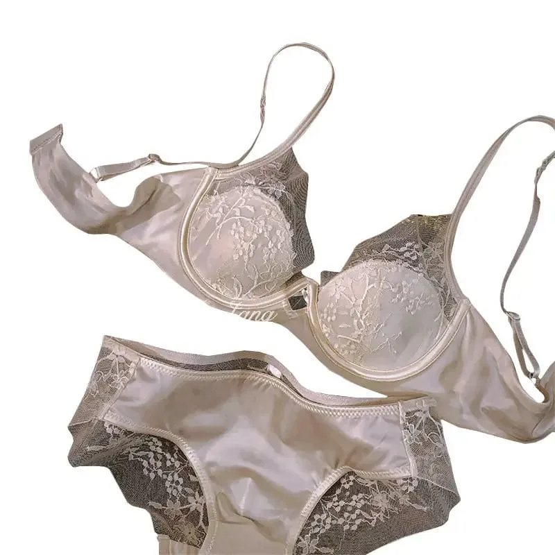 French-style Lace and Satin Lingerie Set Gather Adjustable Straps Bra & Thin Padding Soft Wire ComfortMuslim Girls Underwear — image 2