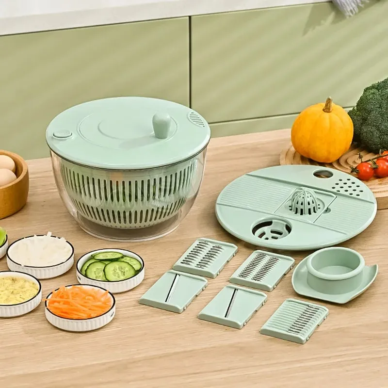 Multi-Functional Vegetable Salad Dehydrator Vegetable Cutter Household Cucumber and Potato Slices Drain Basket Fruit Drain Water — image 2