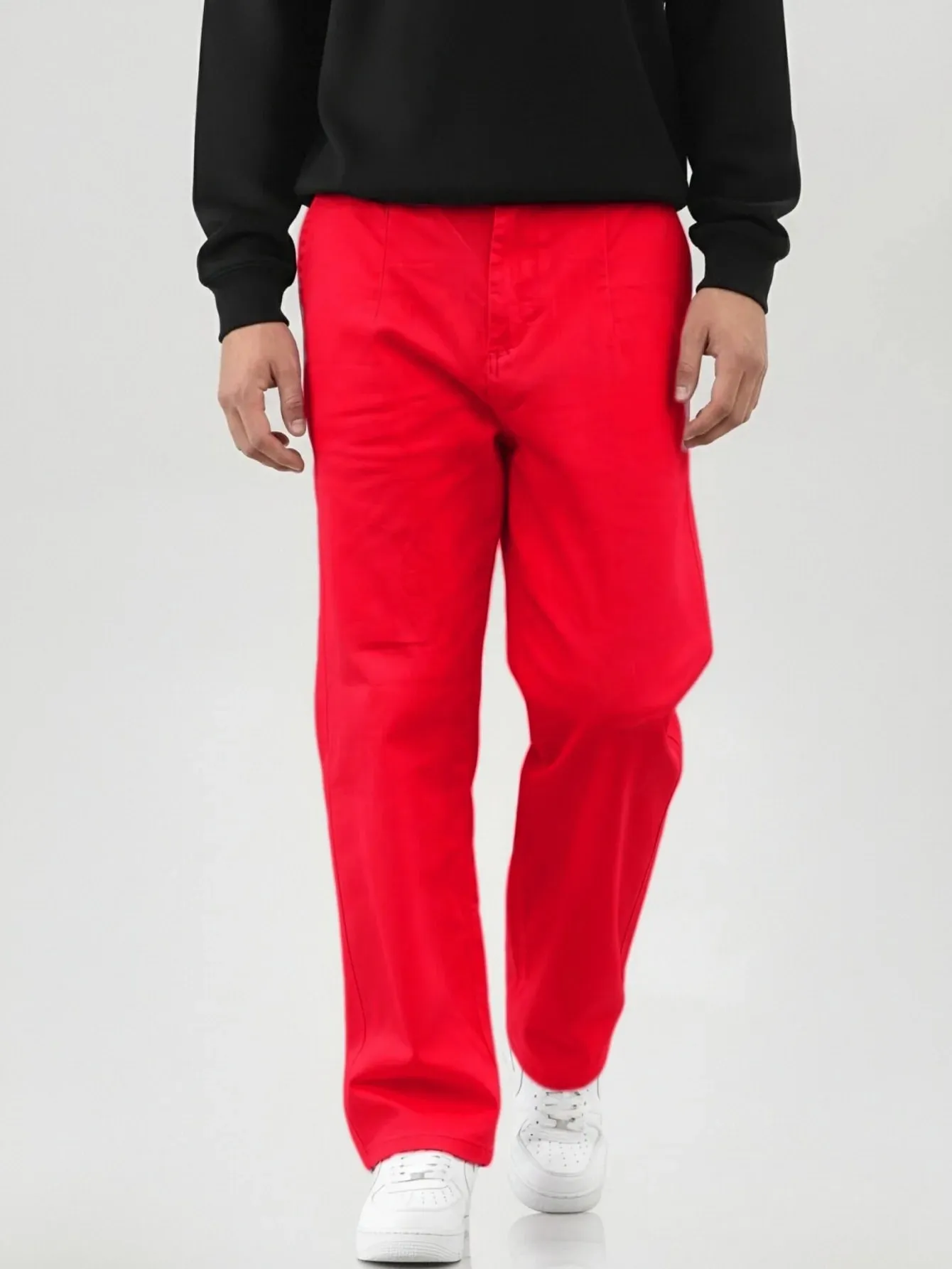 Men's Stretch Waist Pants Basic and Versatile Design Business Classic Style Red Loose Straight Pants