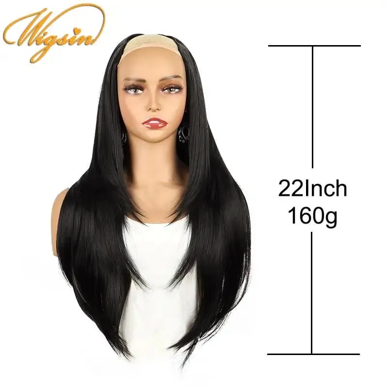 Extension de cheveux synthétiques 55cm en forme de V, postiche longue et lisse avec 4 Clips, postiche Invisible naturelle pour femmes