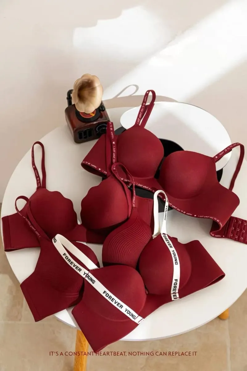 Sexy Red Push up Bra Set for Small Breasts Anti-Sagging Comfortable Breathable Wedding Lingerie Set without Underwire