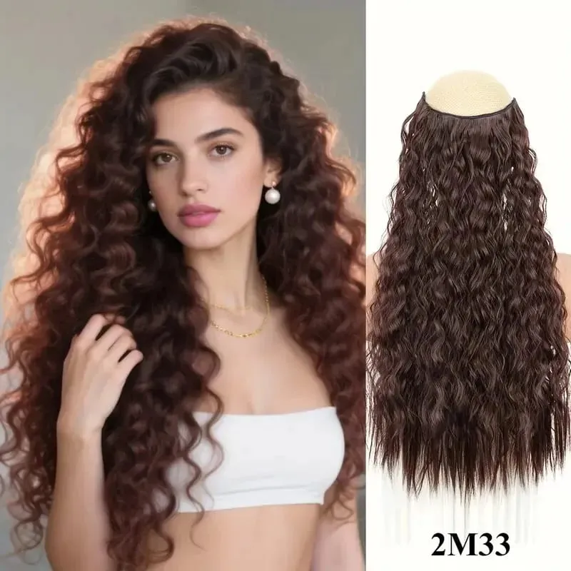 22Inch Synthetic Long Kinky Curly Hair High Temperature Corn Wave Hair Extension Clip in Fiber Hairpieces for Women