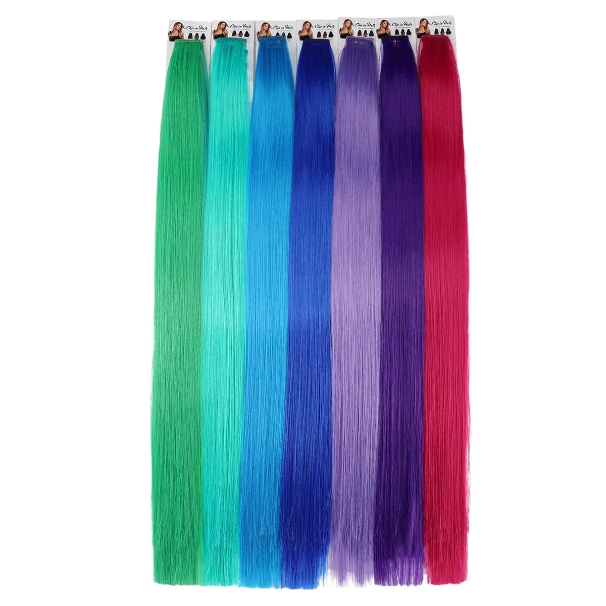 Synticthe Clip in Hair Extensions 10pcs/pack Colored Party Cosplay 22 inches for Fairy Hairpieces Long Straight Hair Extensions — image 8