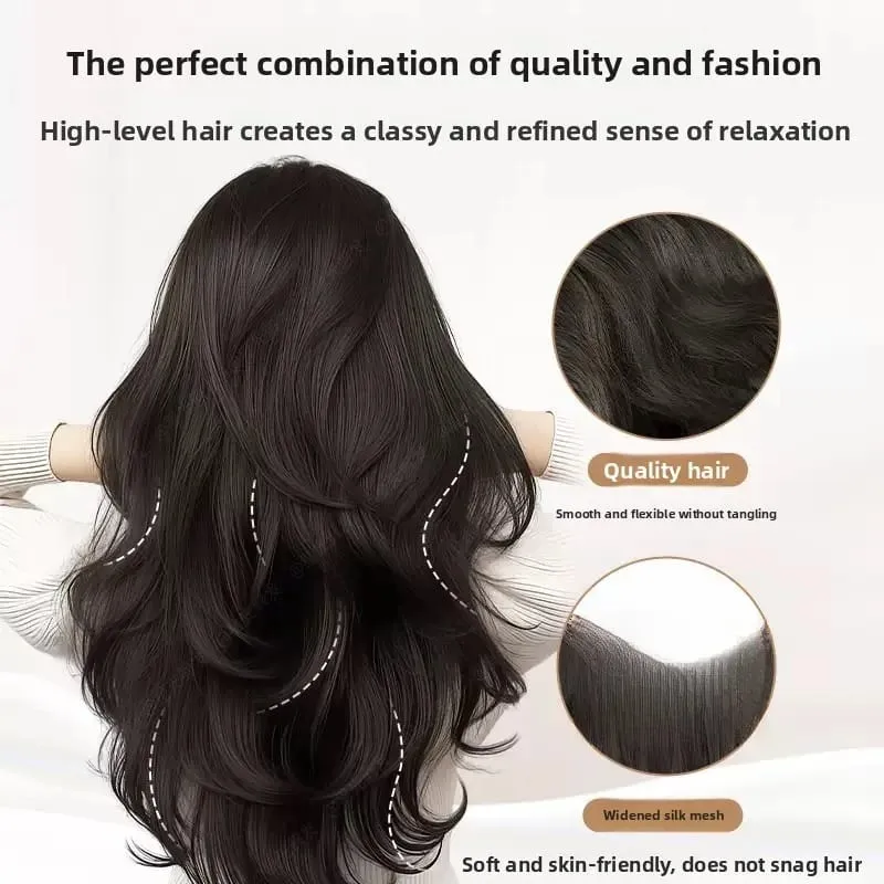 Synthetic Women Long Curly Invisible Seamless V-shaped Wig Simulated Increase Volume Fluffy High-level One-piece Hair Extension