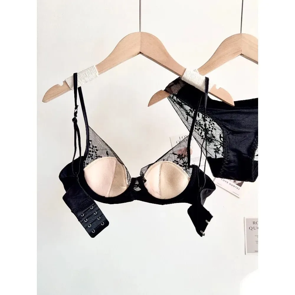 Comfort Lace Lingerie Bra Set Women Soft Underwire Thin Cup Push‑Up Breathable Intimates Suit For Small Bust Ladies Underwear
