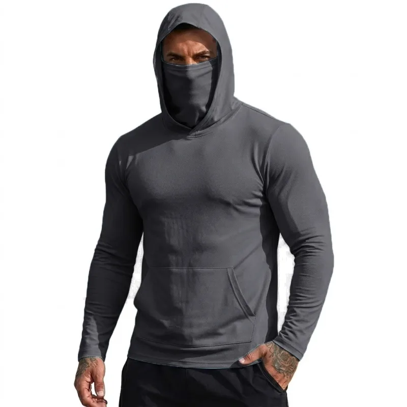 Mens Sun Protection Hooded Tee Quick Dry Long Sleeve Sweatshirt Lightweight Performance Top for Hiking Outdoor Sun Wear Tops