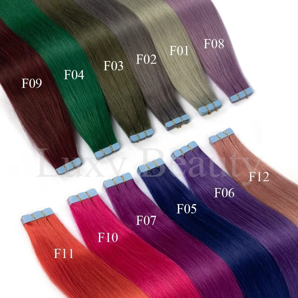 Colored Pink Mini Tape in Human Hair Extensions Invisible Seamless Tape in Hair 10pcs Pink Red Green Purple Blue Mini Tape Hair — image 6
