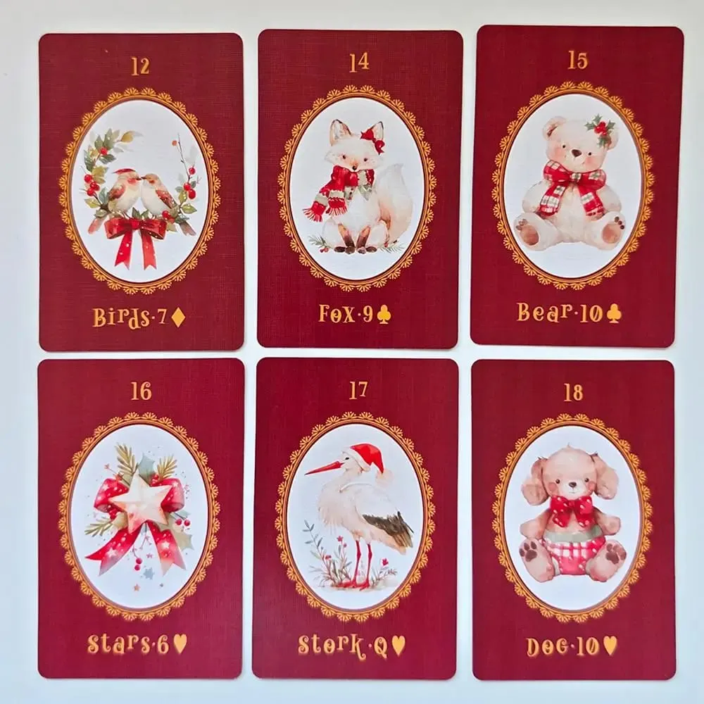 Christmas Carol Lenormand Deck 9*6cm 42 Pcs Cute Christmas-themed Lenormand Cards Printed on 350GSM Double-embossed Cardstock