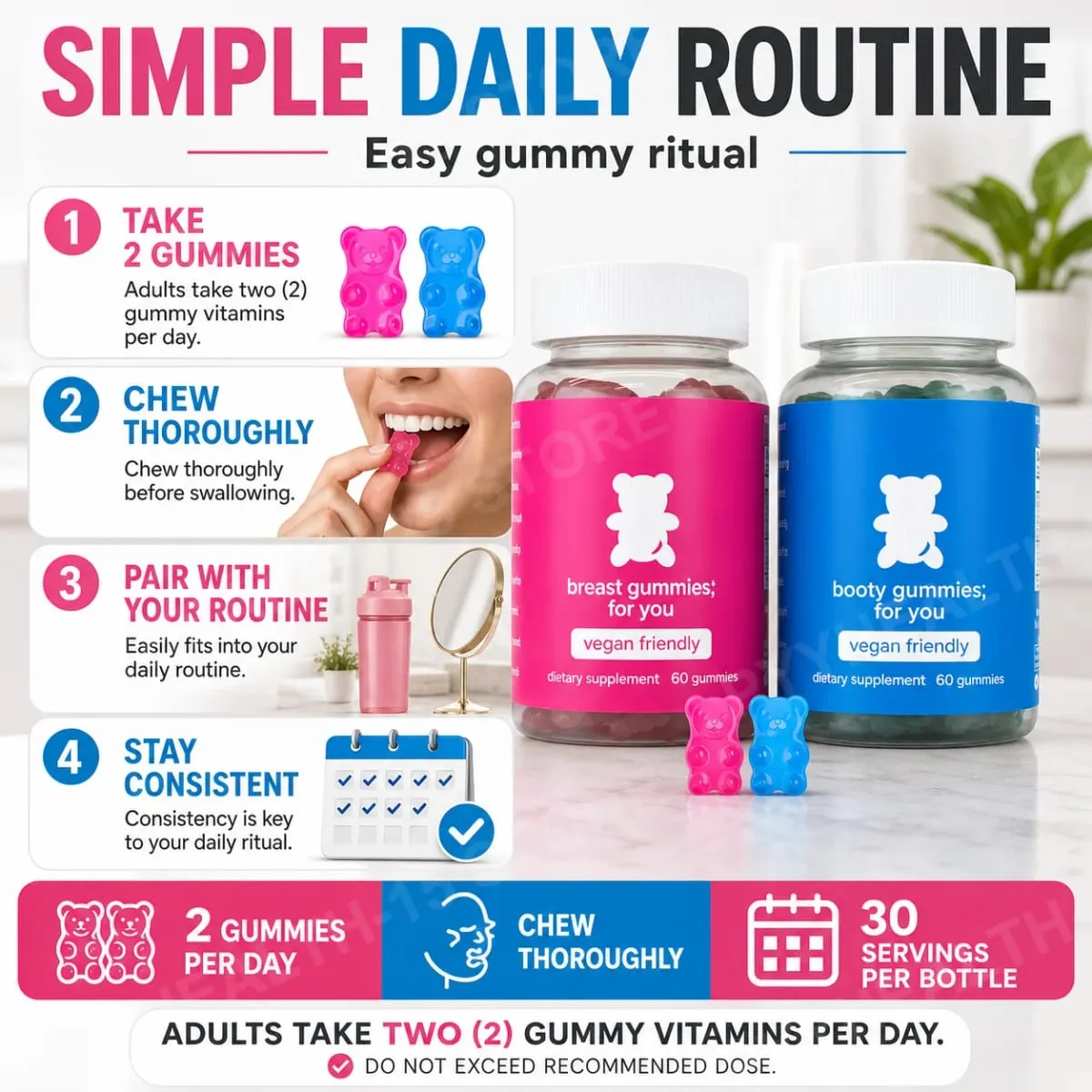 Top&Peach Support Combo Pack Multivitamin Gummies for Women Includes Herbal Extracts & Essential Vitamins Gluten Free 60 Count