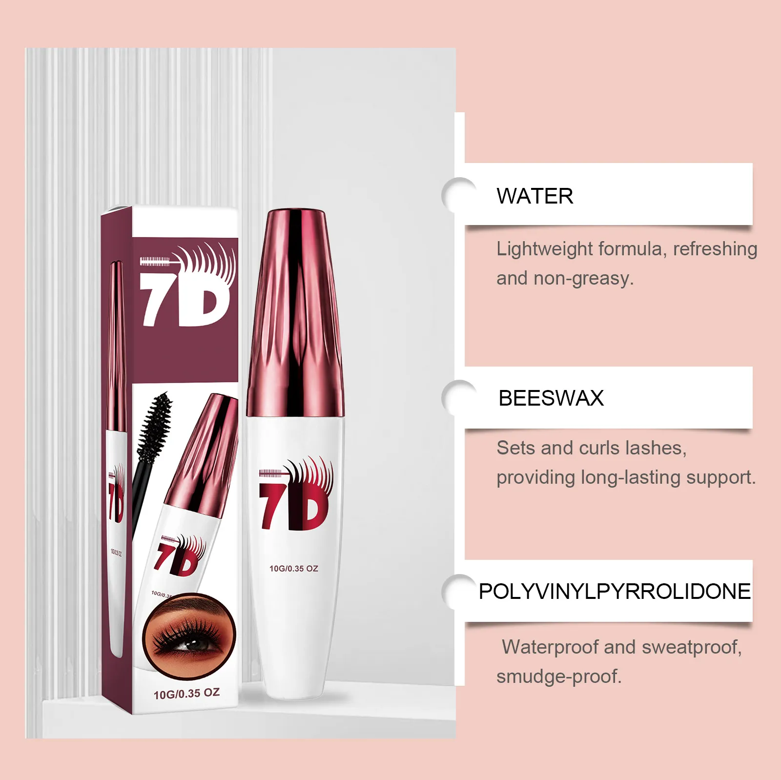 7D Black Mascara for Multi-Dimensional Volume Silk Fiber Lash Extension Waterproof Smudge-proof Long Lasting Eye Makeup Cosmetic