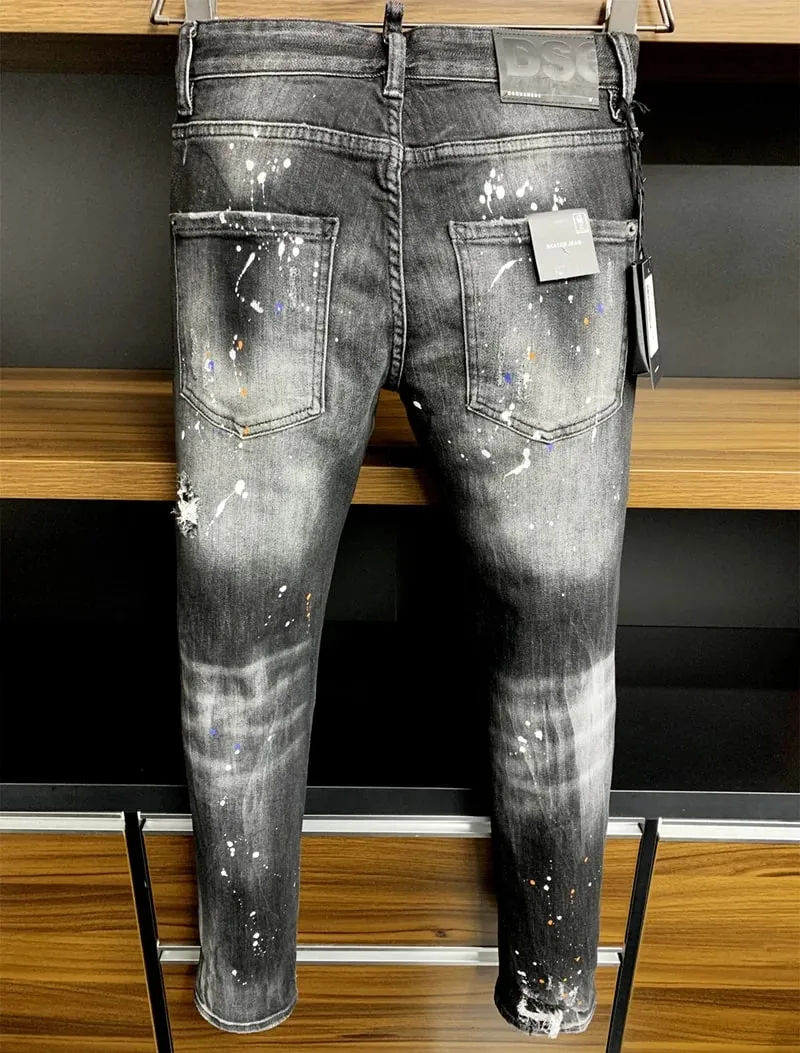new design style Men Jeans Coolguy Long Pants Straight Multiple Pockets Hole SLIM top quality black D2 jeans pant 9902