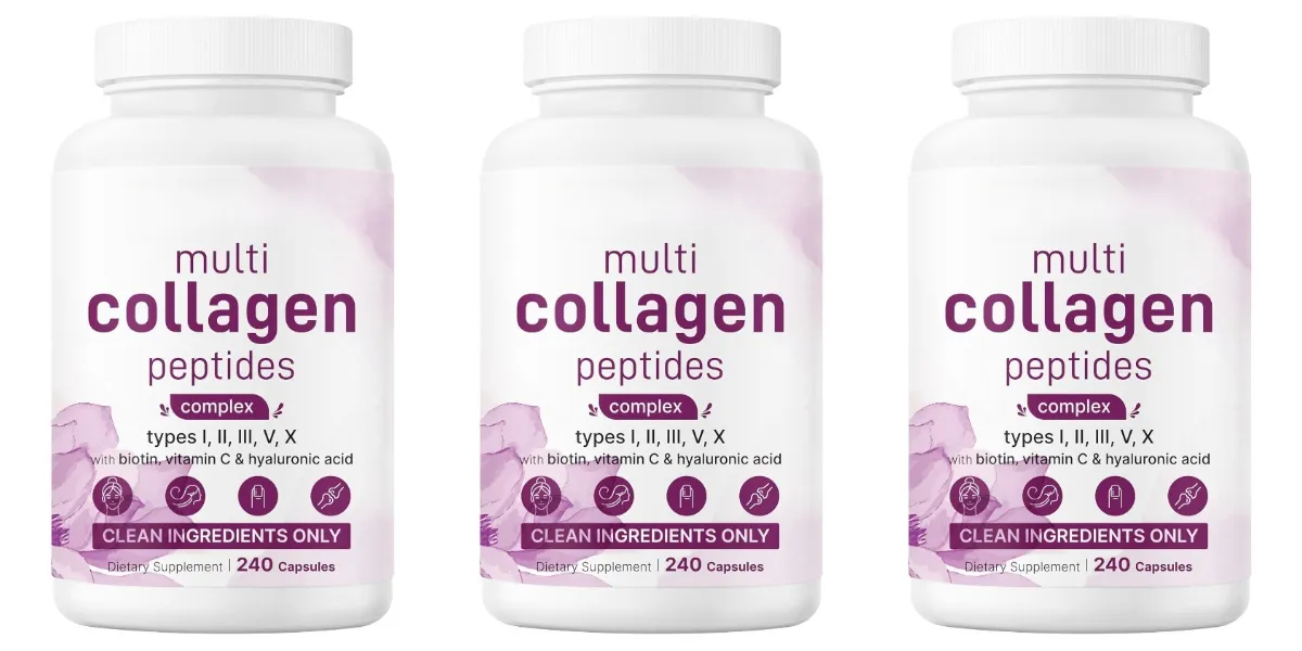 Cápsulas de múltiplos peptídeos de colágeno com biotina, vitamina C e ácido hialurônico contém ovos e peixe 240 cápsulas
