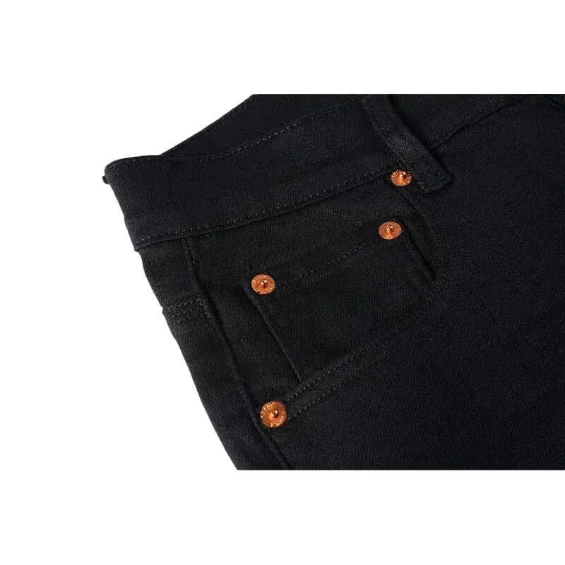 Men's Black Coated Slim Tapered Jeans Vintage Washed Slight Stretch Button Fly High Street Style — image 4