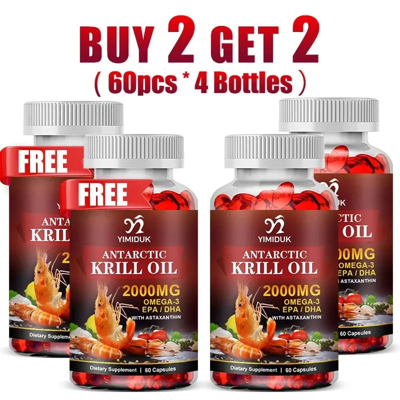 Buy 2 Get 2 Free! Krill Oil 2000mg Capsules Support Heart & Joint Health Brain Eye & Anti-Inflammatory GMP Certified Vegan