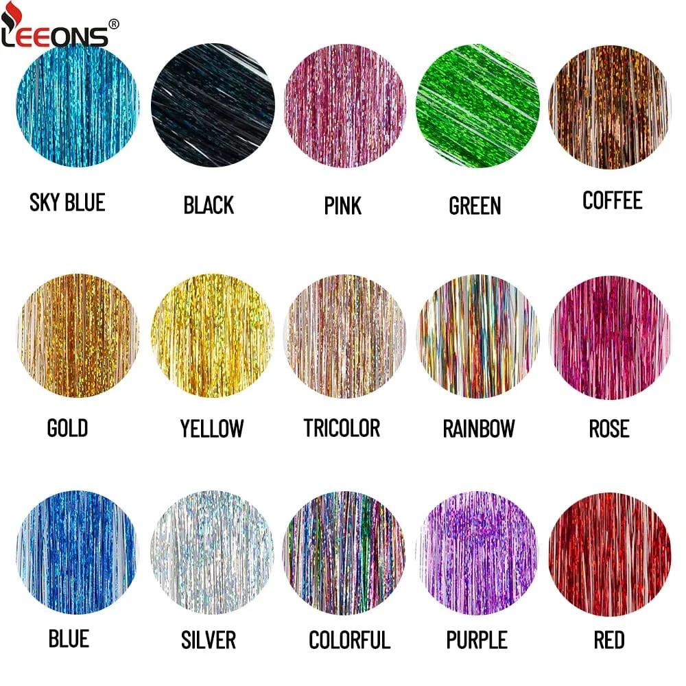Straight Rainbow Colored Party Highlights Clip On In Hair Extensions Bling Hair Piece Synthetic Hairpieces Sparkling Tinsel Red — image 4
