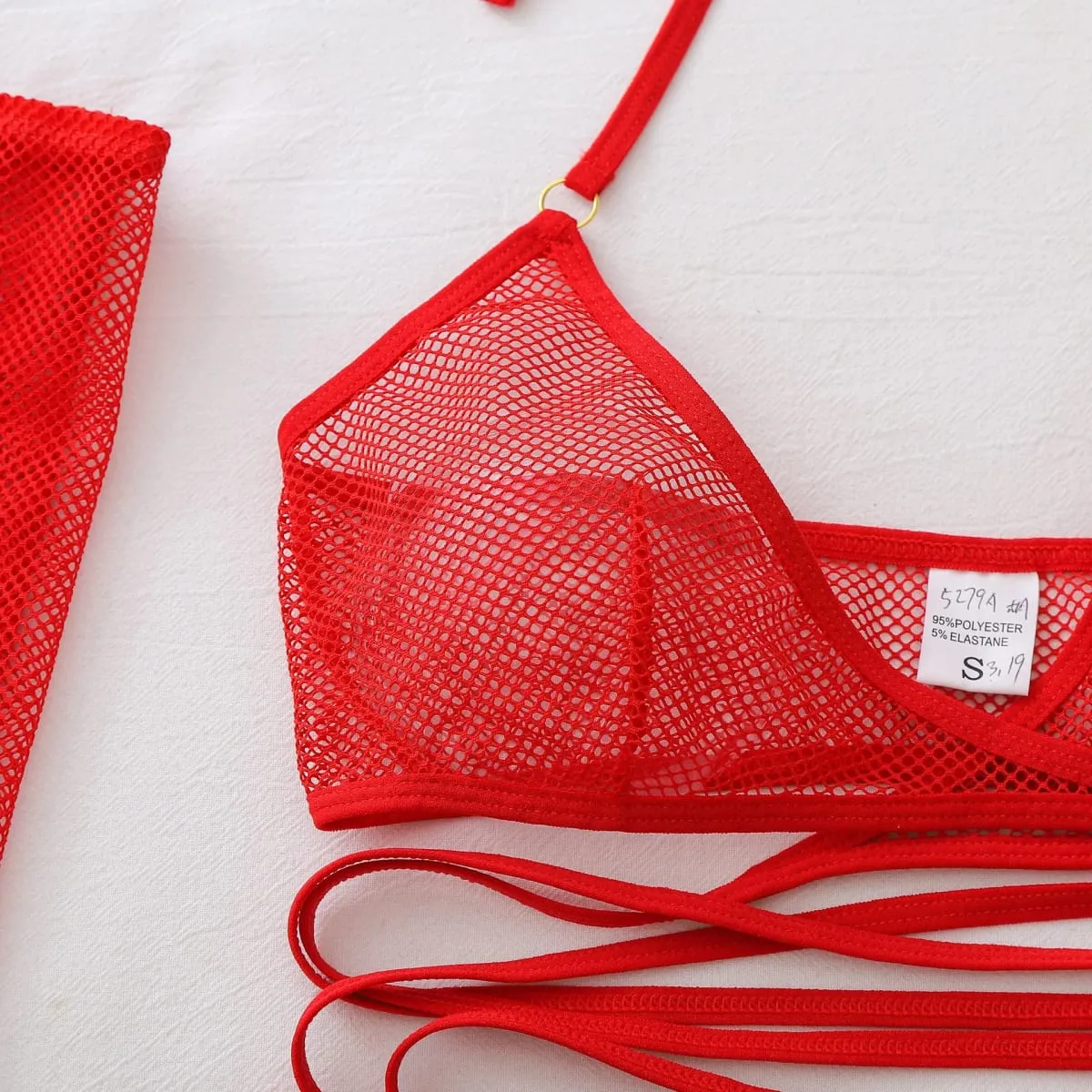 Sexy hot Lingеrie Trendy new comfortable and breathable fishnet sexy halter body-shaping lingerie set with sleeves