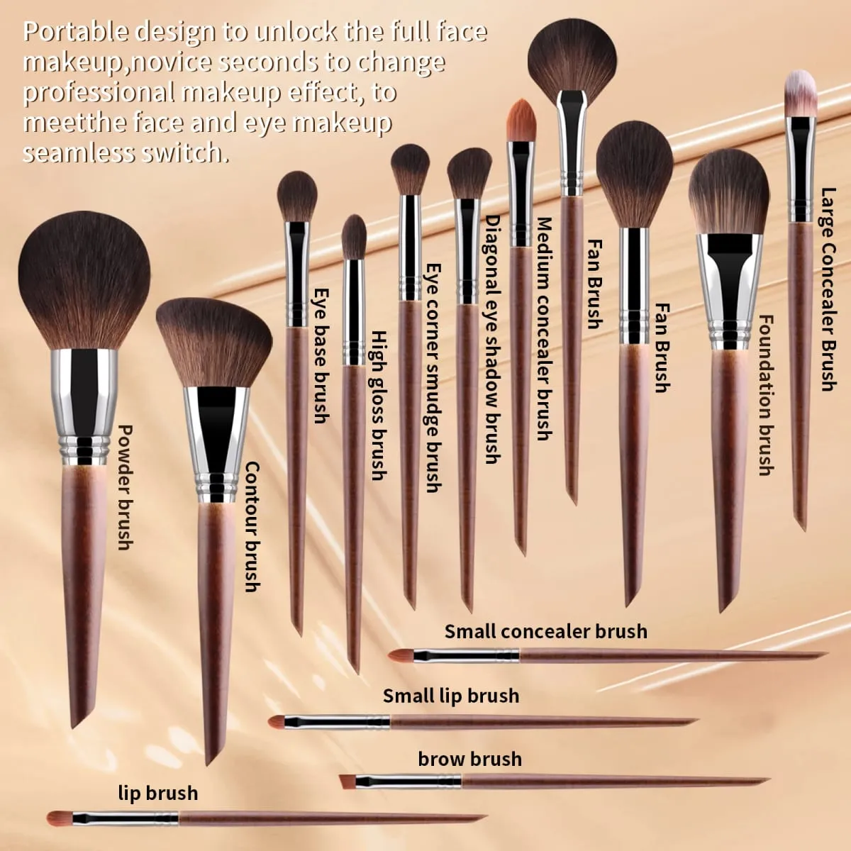 15 Piece Wood Handle Makeup Brushes With Gift Box Soft Synthetic Hair Foundation Blush Eyeshadow Contour Cosmetic Tool Set — image 6
