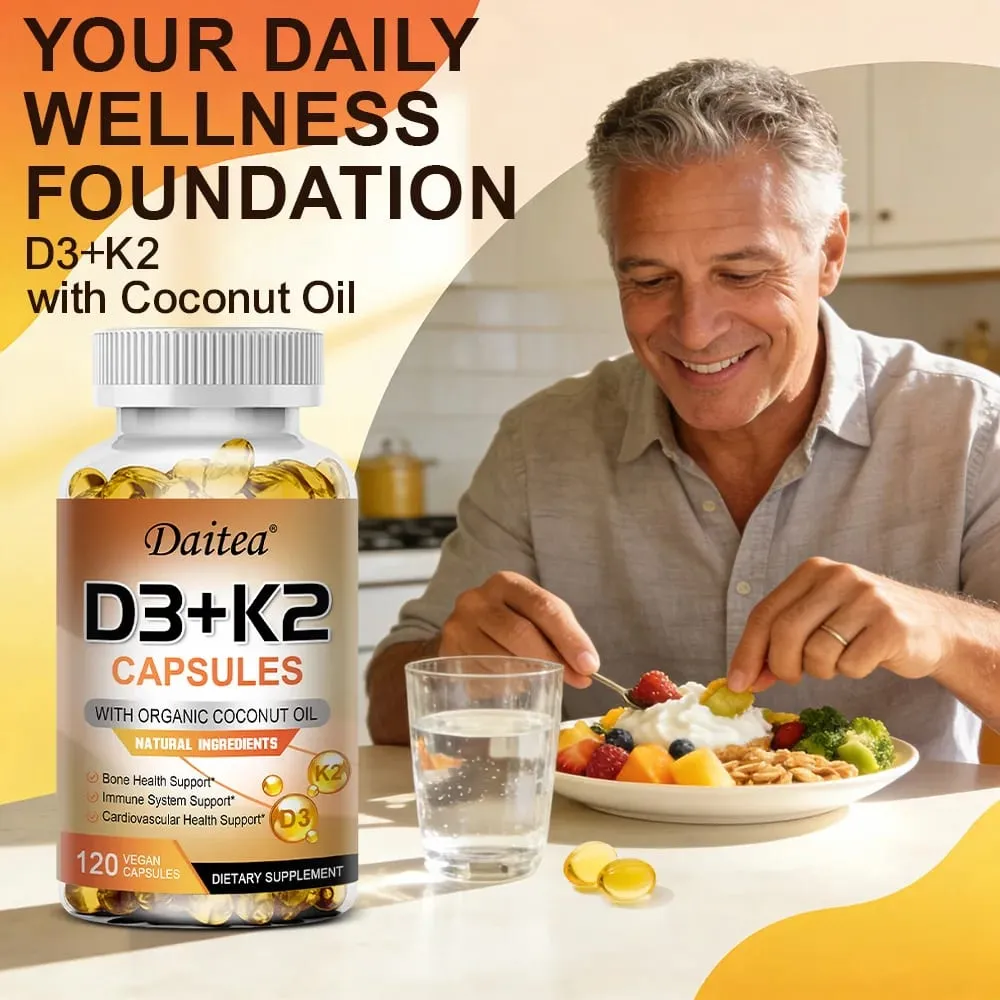 Vitamin D3 K2 Capsule - 5000 IU Vitamin D3 Promotes Strong Bones Calcium Absorption Teeth Heart Cardiovascular Health