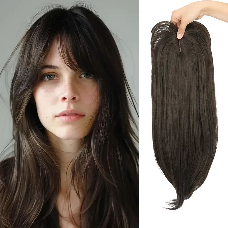 Synthetic Topper Hair Long Straight Invisible Hair Extension Loss Hairpiece Heat Resistant Fiber For Women Daily Styling