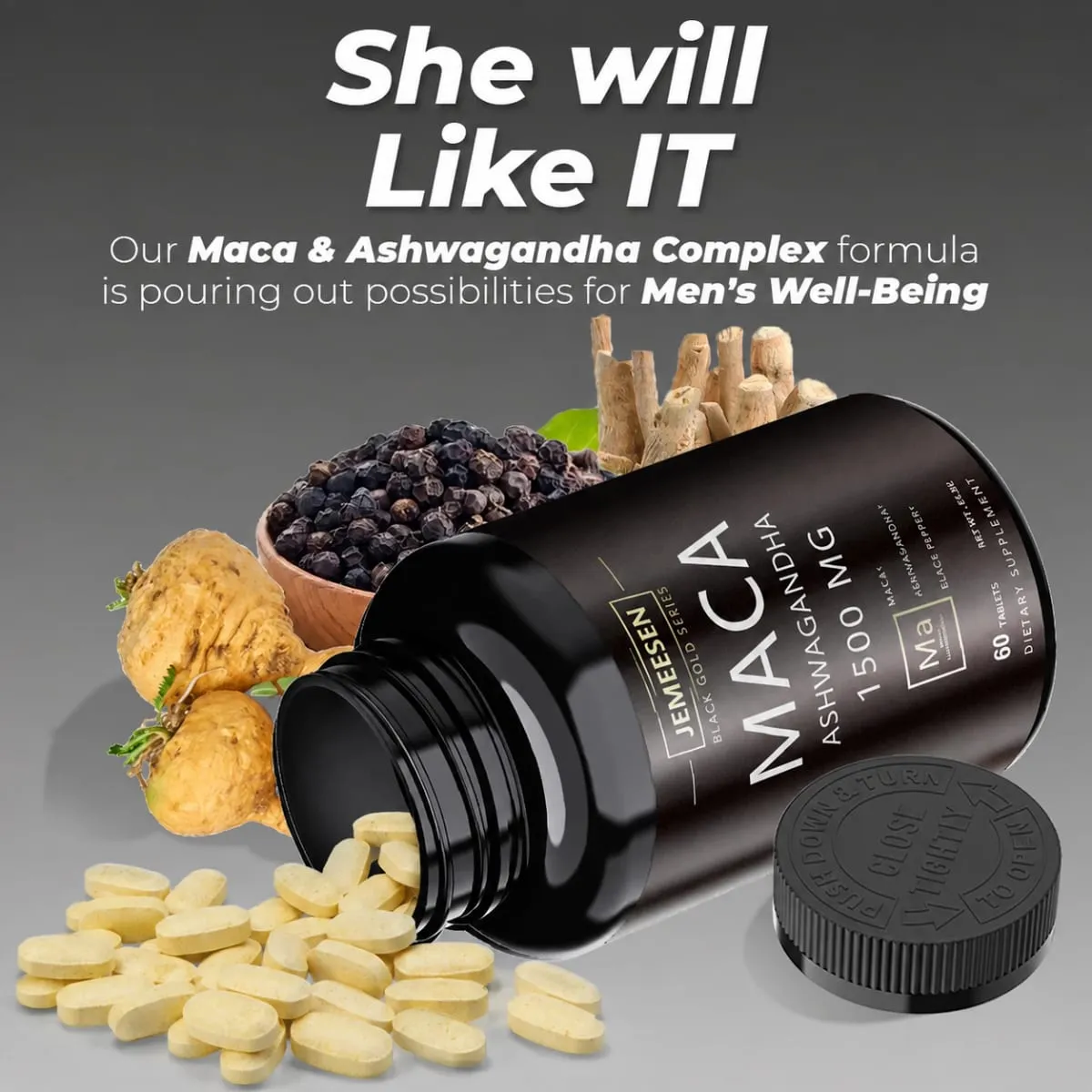 Økologiske Maca Root Powder Kapsler 1500mg indeholdende Maca Root Extract Ashwagandha Black Pepper Supplements for Mænd