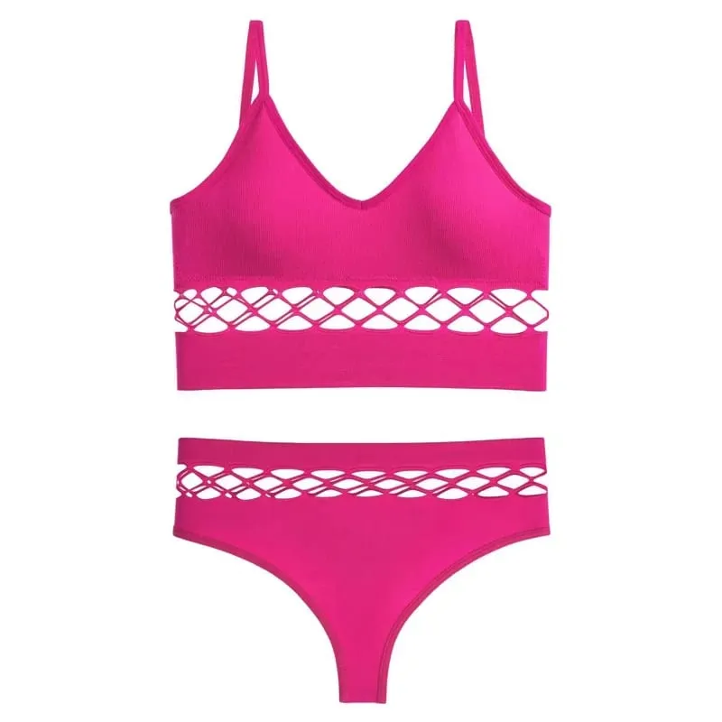 Women Sexy Push Up Bra Sets Waist Hollow Elastic Lingerie Thong Pantie Set Sports Strap Vest Underwear Female Bralette Lingerie
