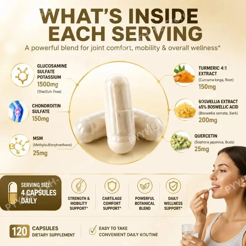 Joint Health Capsules with Glucosamine Sulfate Chondroitin Sulfate MSM Turmeric Boswellia Extract Mobility Support 120 Capsules — image 4