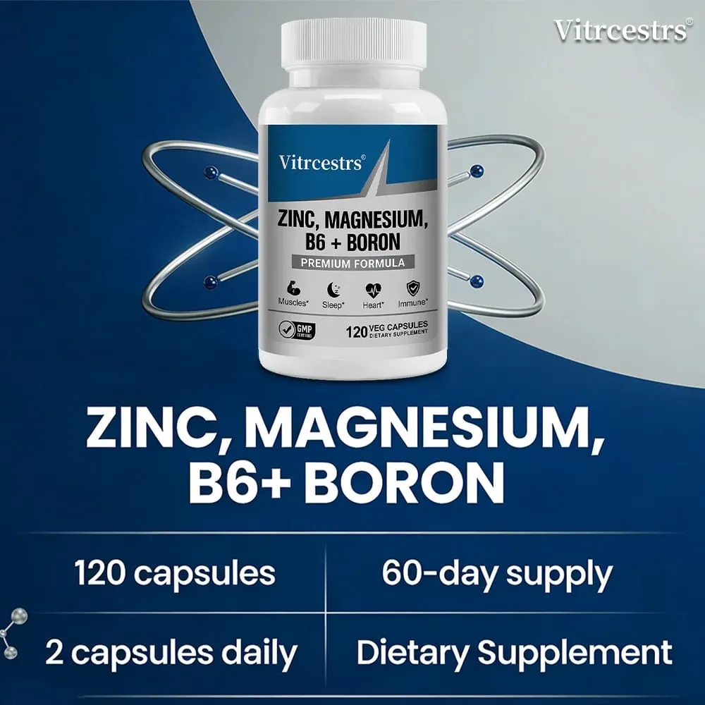 Magnesium Complex Capsules - boron/L-Threonate + Zinc D3 B6 High Absorption Muscle Bone Brain Sleep Health Anxiety Relief