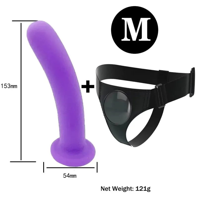 Adjustable Silicone Strap On Dildo Harness with Strong Suction Cup Slim Curved Pegging Dildo Wearable Sex Toy for Women Men Cou
