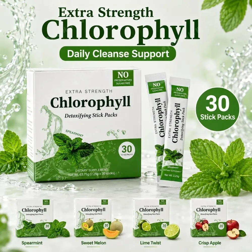 Chlorophyll Chlorophyllin 120mg Detox Stick Packs 30ct Sugar Free Prebiotic Gut Health Daily Support Non GMO Keto Supplement