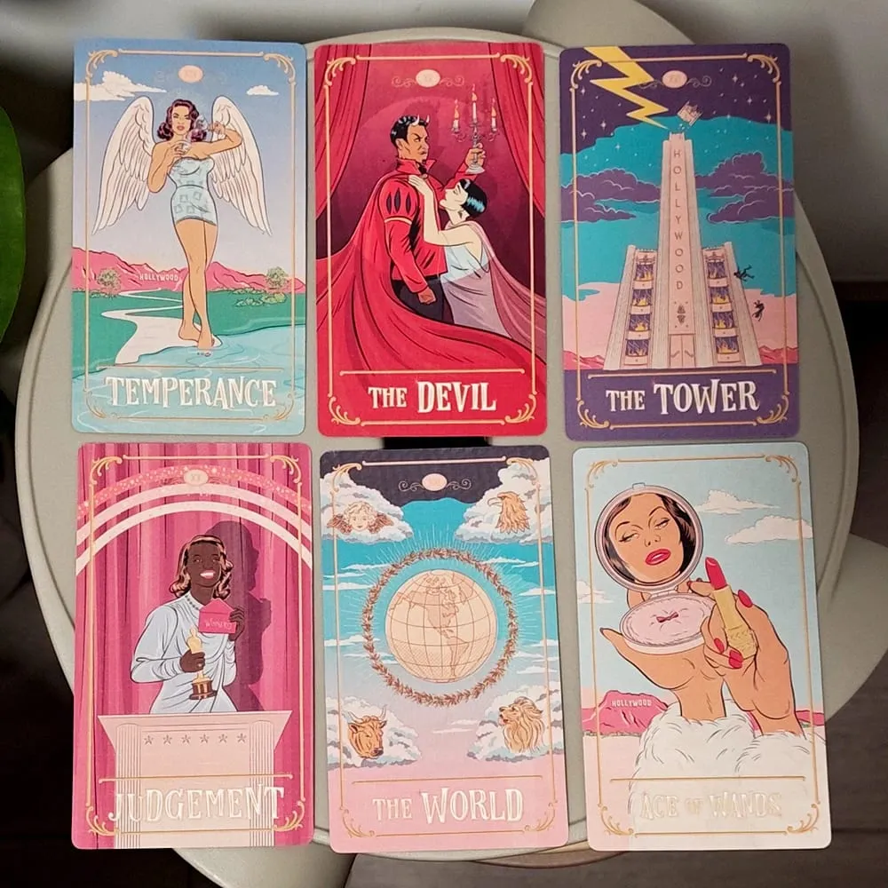 Tinseltown Tarot in Rigid Box Pink Vintage Hollywood Inspired Deck 78 Illustrated Cards 12*7cm