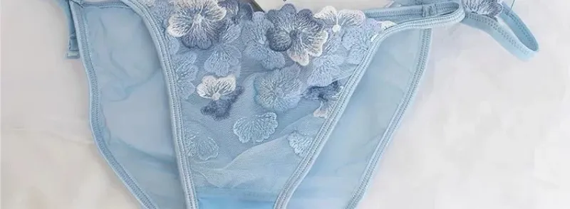 French Style Triangle Cup Bralette Embroidered Lace Wireless Hollow Out Pure Desire Lingerie Set CA MOYIU Sexy Bra Panty & Tushy