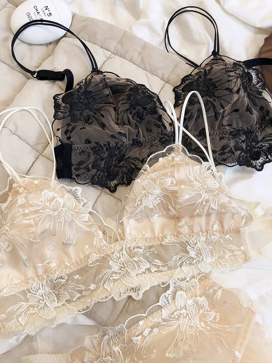 Embroidered lace sexy bralette no steel ring triangle cup big breasts ultra-thin underwear set breathable bra lingerie sets — image 6