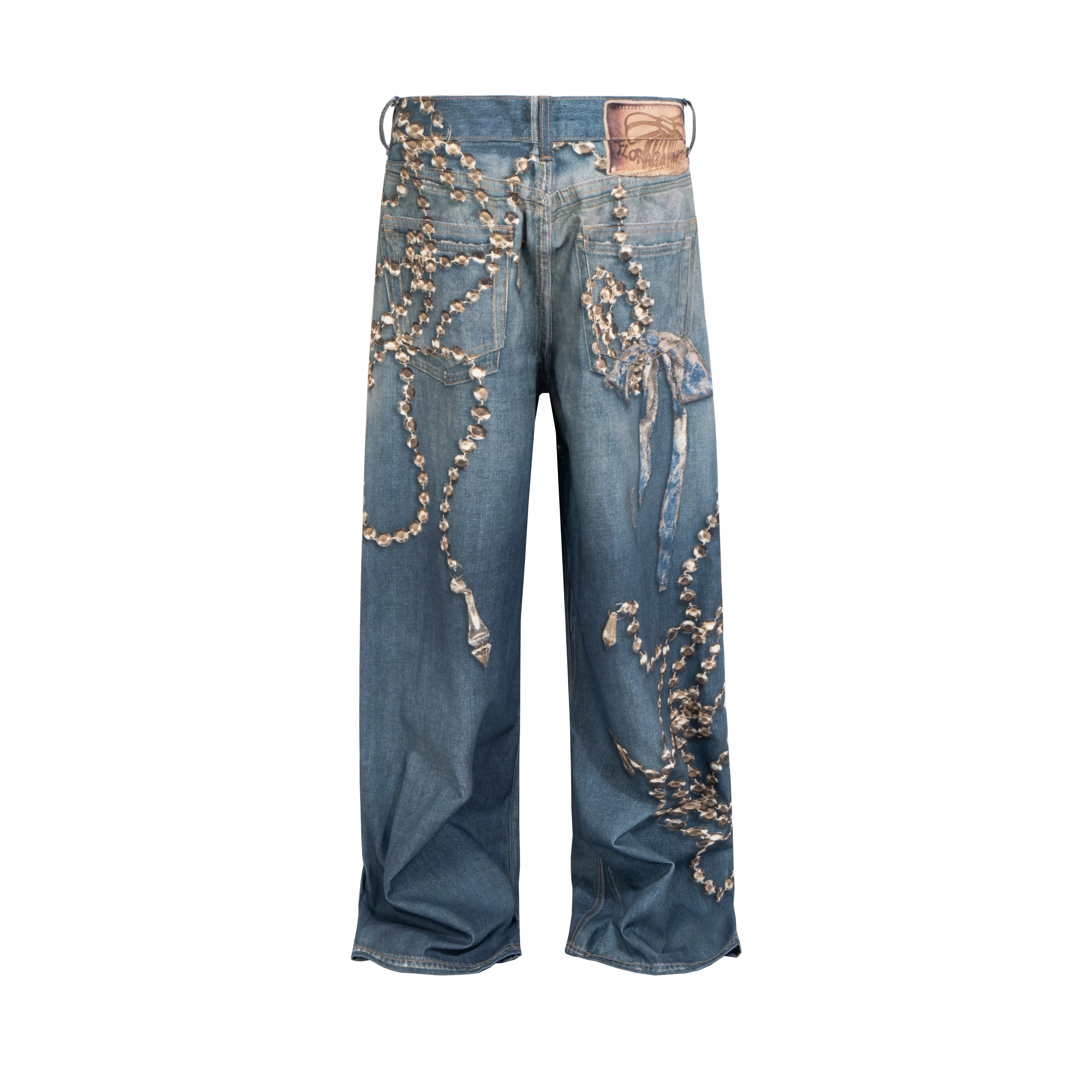 Fake Two Pieces 3D Print Patchwork Baggy Jeans for Men and Women Straight Casual Loose Denim Trousers Oversized